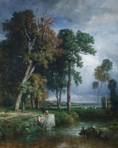 Os pescadores, c.1850 (óleo sobre tela) de Constant Emile Troyon