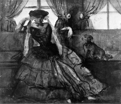 Uma senhora com seu cachorro, século XIX, 1930. de Constantin Guys