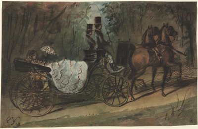 Transporte no Bois de Boulogne, 1800. de Constantin Guys