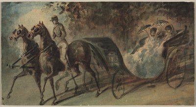 Transporte no Bois de Boulogne, 1800. de Constantin Guys