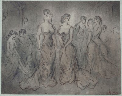 Cena no interior de uma casa de prostituição, mulheres e homens, por volta de 1875 de Constantin Guys