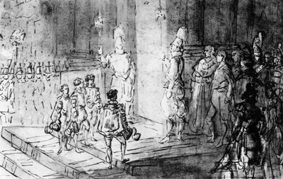 Guardas suíços e soldados franceses no Vaticano, 1930. de Constantin Guys