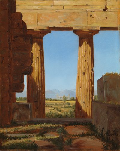 Colunas do templo de Netuno em Paestum, 1838. de Constantin Hansen