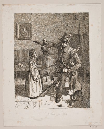 Dinamarquês: Um caçador mostra a sua presa a uma menina de Constantin Hansen
