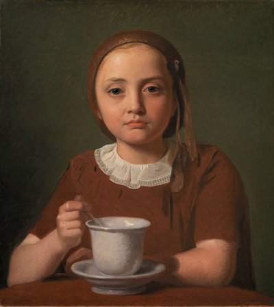 Menina, Elise Købke, com uma Taça na frente dela, 1850. de Constantin Hansen