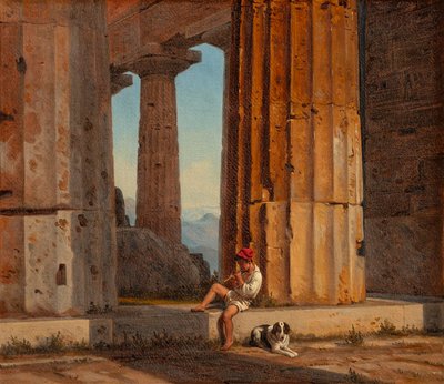 Vista do Templo de Poseidon em Paestum de Constantin Hansen