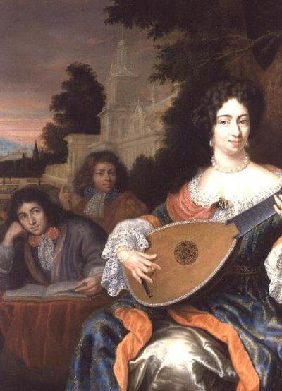 Uma mulher tocando alaúde, com seus dois filhos atrás dela (não é o mesmo que 51651) de Constantin Netscher