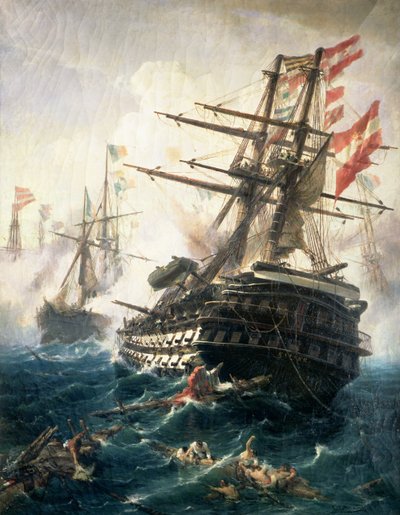 A Batalha de Lissa, travada entre o Império Austro-Húngaro e a Itália, em 1866 (óleo sobre tela) de Constantin Volanakis