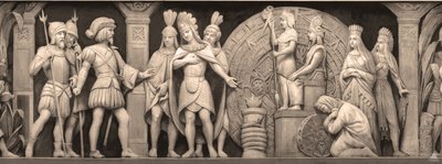 Cortez e Montezuma no templo mexicano O friso na rotunda do Capitólio dos Estados Unidos, 186 de Constantino Brumidi