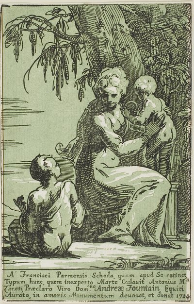 Uma mulher ao pé de uma árvore segurando uma criança de Conte Antonio Maria Zanetti the Elder