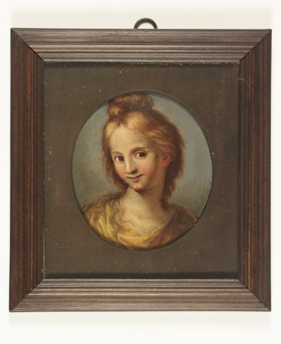 Cabeça de uma menina em um vestido amarelo (óleo em cobre) de Continental School Continental School