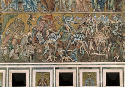 O último julgamento (O diabo come as almas dos condenados) - Detalhe dos mosaicos, c.1270 de Coppo di Marcovaldo
