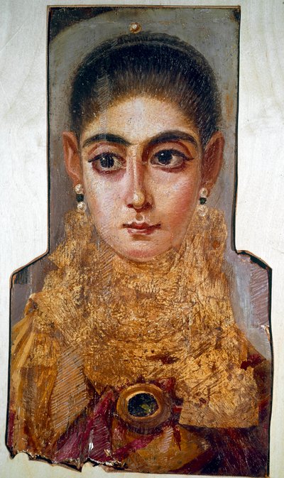 Arte copta: jovem mulher chamada "The Europeenne" Fayoum (Fayum) (cerca de 160 d.C.) Pintura de cera sobre madeira. Paris, Museu do Louvre de Coptic