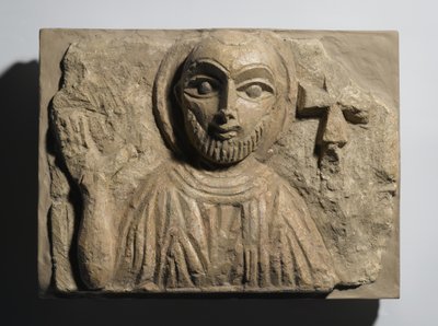 Busto de um santo, do Egipto, século IV-5 (pedra calcária pintada) de Coptic Coptic
