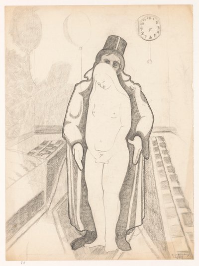 Homem de Preto, Mulher Nua e Relógio, B-1-1, 26 de fevereiro Auto-retratos de Cor van Teeseling (título da série) de Cor van Teeseling