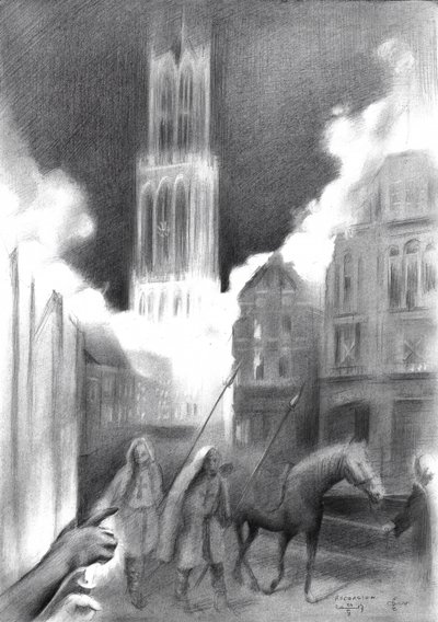 Incêndio numa cidade medieval de Corné Akkers