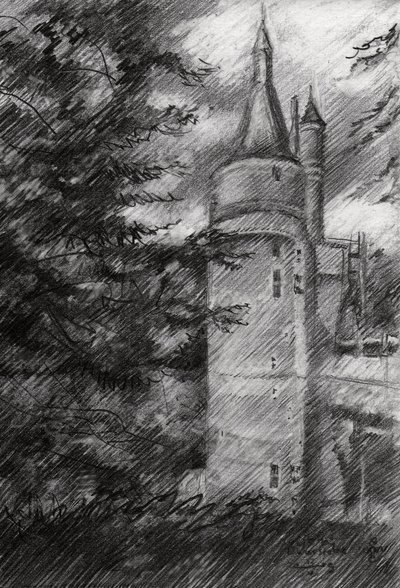 Desenho de um castelo misterioso de Corné Akkers