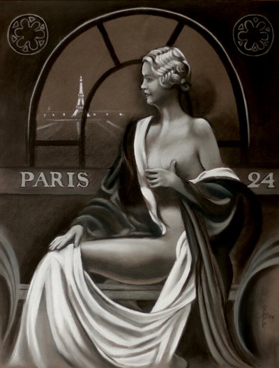 Mulher parisiense com vista para a Torre Eiffel de Corné Akkers