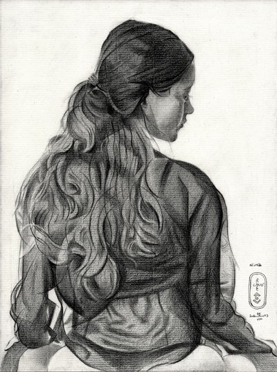 Desenho de uma mulher pensativa de Corné Akkers