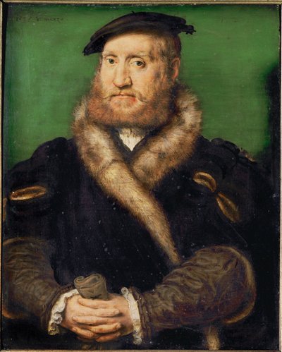 Retrato de um homem barbudo com casaco de pele (pintura sobre carvalho) de Corneille de Lyon