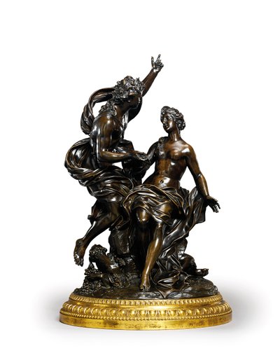 Um grupo de bronze de Luís XIV representando Baco e Ariadne, c. 1704 (bronze com base dourada) de Corneille van Cleve