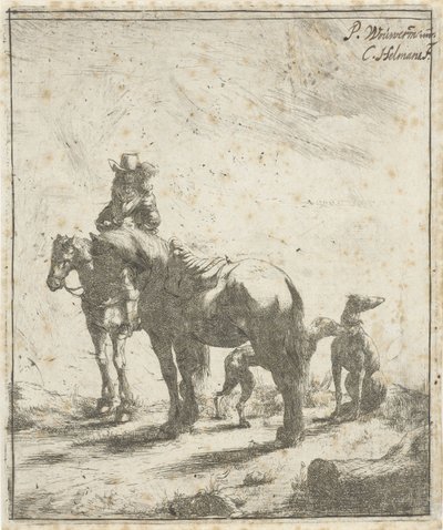 Cavaleiro com dois cavalos e dois cães de Cornelis A. Hellemans