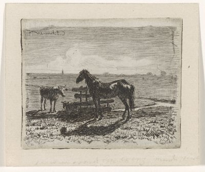 Pasto com um cavalo e duas vacas de Cornelis Albertus Johannes Schermer