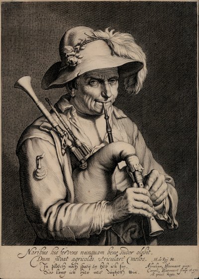 Homem a tocar a gaita de foles (gravação) de Cornelis Bloemaert