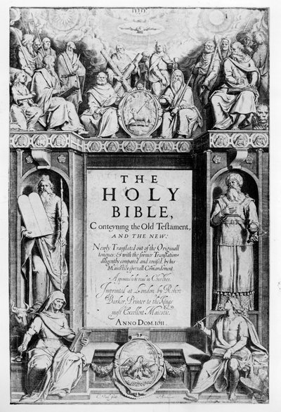 Frontispício para &39;A Bíblia Sagrada&39;, pub. por Robert Barker, 1611 de Cornelis Boel
