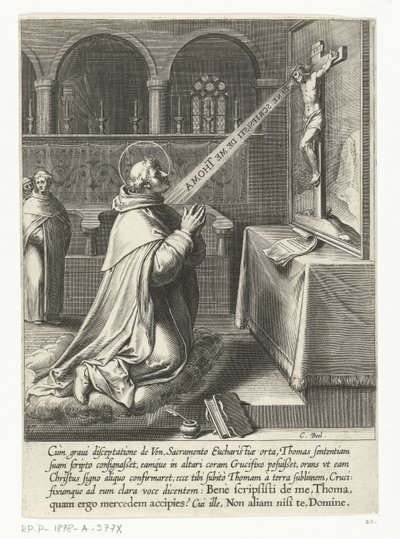 São Tomás de Aquino conversando com um crucifixo A Vida de São Tomás de Aquino (título da série) de Cornelis Boel