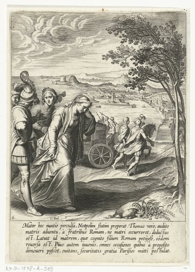 Mãe de Thomas procurando por ele em Nápoles A Vida de São Tomás de Aquino (título da série) de Cornelis Boel