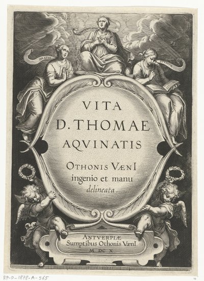 Impressão do título para: Otto van Veen, Vita D. Thomae Aqvinatis, Antuérpia, 1610
A vida de São Tomás de Aquino (título da série) de Cornelis Boel