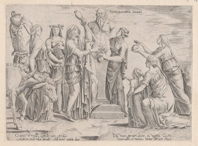 Speculum Romanae Magnificentiae: Oito Mulheres Sacrificando a Priapus, século XVI, século XVI. de Cornelis Bos.