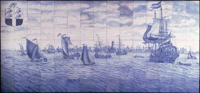 Uma vista panorâmica do porto de Roterdão, c.1700 (cerâmica) de Cornelis Boumeester
