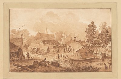 Cena de aldeia com lago de Cornelis Brouwer