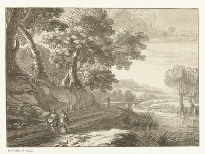 paisagem italiana com três caminhantes de Cornelis Brouwer