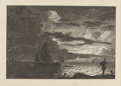 Homem com saco no ombro ao nascer do sol de Cornelis Brouwer