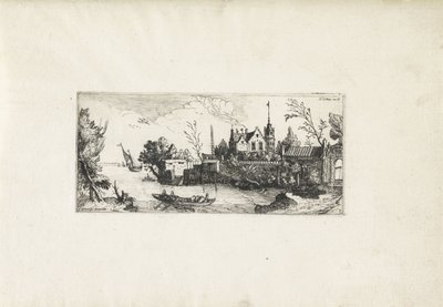 Paisagem do rio com um barco a remo Paisagens (título da série) de Cornelis Claesz van Wieringen (possibly)