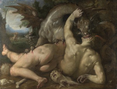 Dois seguidores de Cadmus devorados por um dragão, 1588 de Cornelis Cornelisz. Haarlem van