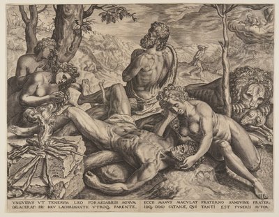 Adão e Eva lamentando a morte de Abel de Cornelis Cort