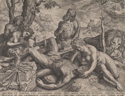 Adão e Eva lamentando a morte de Abel, 1564. de Cornelis Cort