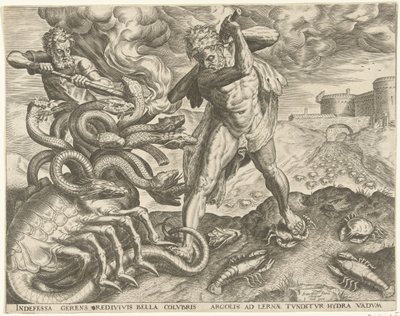 Hércules supera a hidra de Lerna
Obras de Hércules (título da série) de Cornelis Cort