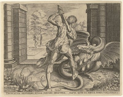 Hércules rouba as maçãs douradas das Hespérides
Obras de Hércules (título da série) de Cornelis Cort