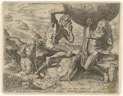 Hércules carrega o globo para a Atlas Trabalhos de Hércules (título da série) de Cornelis Cort