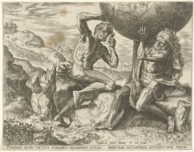 Hércules carrega o globo para a Atlas Trabalhos de Hércules (título da série) de Cornelis Cort