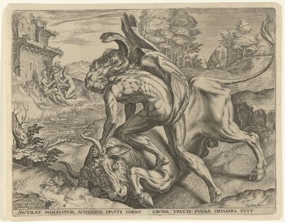 Hércules luta com Aqueloo Trabalhos de Hércules (título da série) de Cornelis Cort