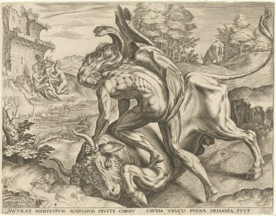 Hércules luta com Acheloüs
Obras de Hércules (título da série) de Cornelis Cort