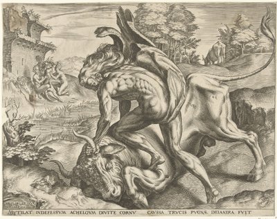 Hércules luta com Aqueloo Trabalhos de Hércules (título da série) de Cornelis Cort