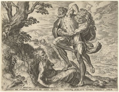Hércules luta com Antaeus Trabalhos de Hércules (título da série) de Cornelis Cort