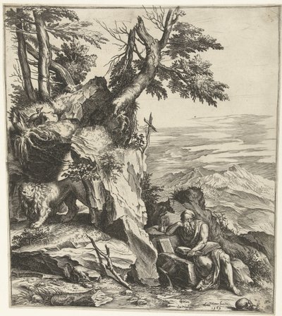 Paisagem com leitura de Hieronymus de Cornelis Cort